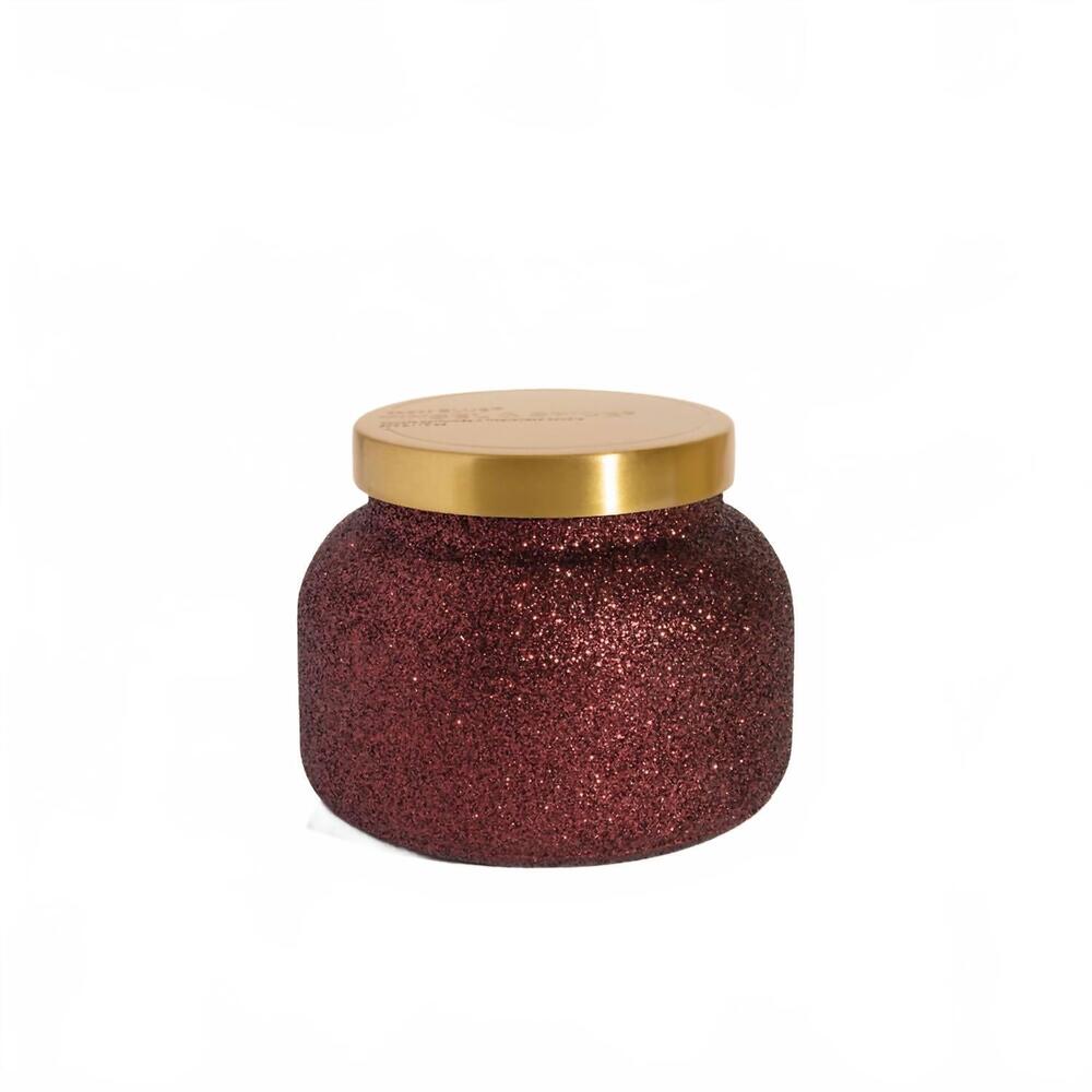 NEW CAPRI BLUE tinsel & spice glam signature jar - 19 oz in maroon glitter